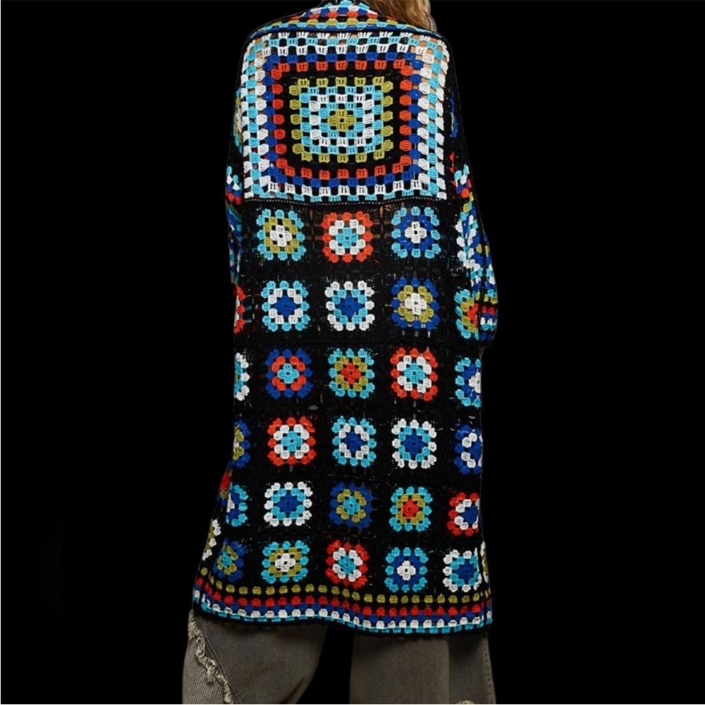 POL Multicolor Patchwork Open Long Cardigan NEW N… - image 1